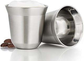 Metal Espresso Cups Set of 2 - Double Wall Insulated Stainless Steel Demitasse