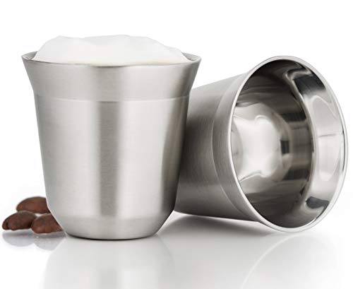 Metal Espresso Cups Set of 2 - Double Wall Insulated Stainless Steel Demitasse