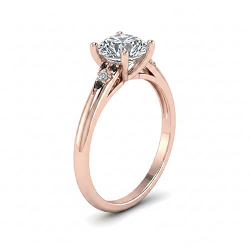 Image of Choose Your Gemstone Petite Dome Engagement Ring Rose Gold Plated Round Shape Petite Engagement Rings Everyday Jewelry Wedding Jewelry Handmade Gifts for Wife US Size 4 to 12