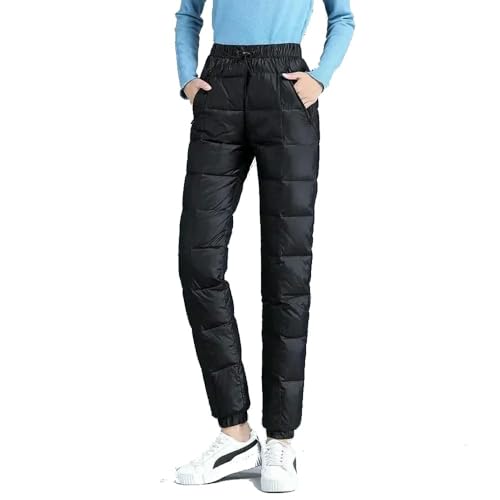 NYSBH Dam vardaglig bomull byxor överdimensionerad 4XL varma vinterbyxor vindtät elastisk hög midja träningsbyxor snökläder capribyxor, Svart, L