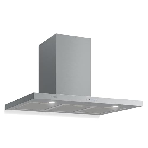 Klarstein Limelight Campana extractora cocina de pared - Extractor de humos, Rendimiento de 600 m³/h, 3 niveles de potencia, Filtros de grasa, Iluminación LED, 64 dB, 90 cm de Ancho, Plateado