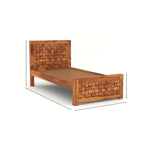 Image of Solid Sheesham Wood Single Size Bed Without Storage for Bedroom Living Room Single Cot for Home Wooden Palang for Hotel (Honey, Size 6 * 3)
