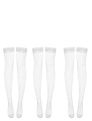 Image of Alrovetoney Fishnet Thigh High Stocking 1 Pair Lace Top Sheer Over Knee Stocking Silky Stockings for Women