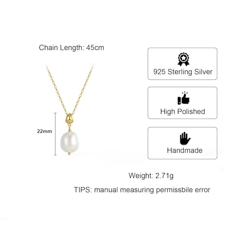 Collier ras du cou argent 925 et perle baroque dorée d'exception - 5