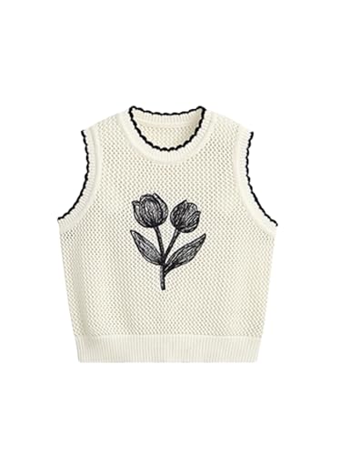 Verdusa Women's Floral Crochet Sweater Vest Elegant Old Money Summer Knit Tops