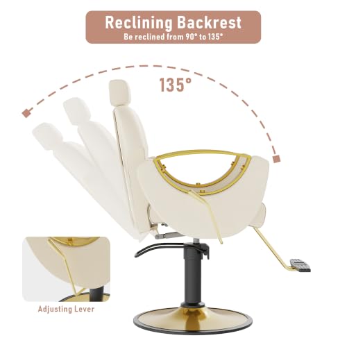 Image of LOUVIXA Barber Chair, Salon Chair for Hair Stylist, Height Adjustable Hydraulic Hair Reclining Salon Chairs, 360 Degrees Rotation, Multi-Function Shampoo Chair for Barbershop (White)