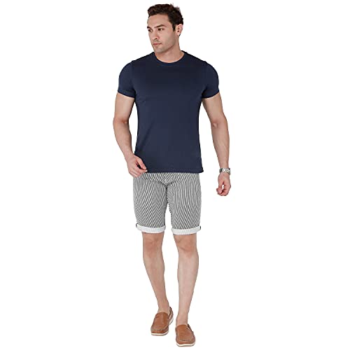 Image of BEEVEE Mens Navy & Blue Striped Linen Fixed Waist 3 /4th.