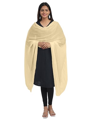 Image of Miraan Solid Pure Cotton Dupatta with Pom Pom Border, 2.25 meters length (DUPCOTTON)