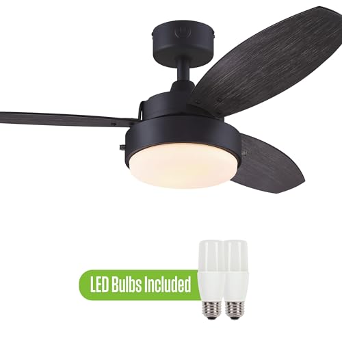 Image of Westinghouse Lighting Alloy Contemporary Indoor /Outdoor Ceiling Fan, LED Light Fixture with Opal Frosted Glass, 42 Inch, Matte Black Finish