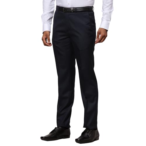 Image of Raymond Men's Mid Rise Contemporary Fit Poly Viscose Blend Solid Pattern Flat Front Formal Trouser