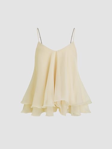 CIDER Y2k Shirt Ruffle Hem Knotted Mesh Cami Top Sleeveless Layered Babydoll Spaghetti Strap Tank Blouses2