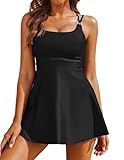 AI'MAGE Womens Bathing Suits 2 Piece Tankini Tummy Control Swimsuits with Shorts Summer Swimwear Black