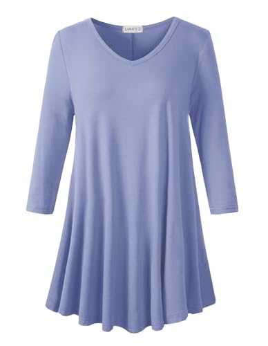 Image of LARACE Tunics 3 /4 Sleeve Plus Size Tops for Women V Neck Loose Fit Flowy Clothing for Leggings