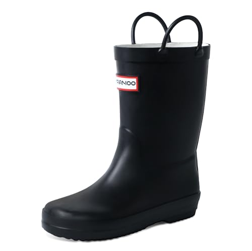YAAMOO Kinder Gummistiefel mit Tragegriffen Regenstiefel für Jungen und Mädchen Wasserdicht & Antirutsch Leichte Regenstiefel für Kindergarten & Outdoor Schwarz Größe 28