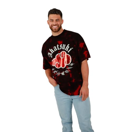 Naruto Akatsuki Cloud Crew Neck Short Sleeve Oversized Drop Shoulder Red & Black Cloud Wash Men's T-Shirt2