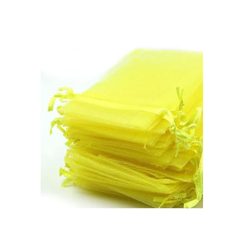 Lot de 100 sachets en organza à remplir - Sacs cadeaux à bijoux - Petits sacs cadeaux - Sacs en organza transparent avec cordon de serrage (10 x 12 cm, jaune citron)