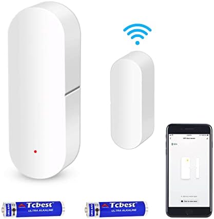 WiFi Door Sensor, Smart Window Contact Sensor for Home Security, Wireless Window Door Sensor Alarm Compatible with Alexa and Google Assistant, No Hub Required Window Sills,(2 Batteries Included)1 Pack