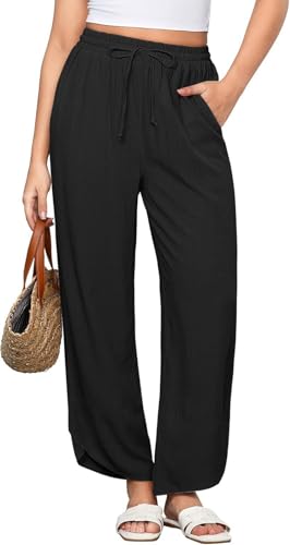 Womens Casual Wide Leg Pants High Waisted Baggy Sweatpants Summer Cropped Harem Pants with Pockets