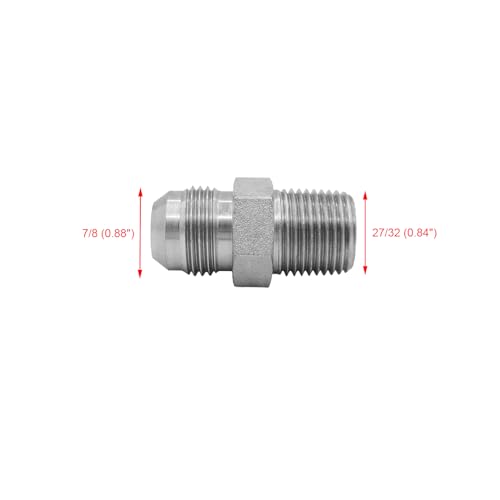 Image of (2-PACK) 2404-10-08 Hydraulic Hose Adapter Fitting 5 /8 inch Male JIC 37 Flare (7 /8 inch-14UNF) x 1 /2 inch Male (1 /2 inch-14NPTF) SAE Straight Pipe Joints Tube Connector Carbon Steel