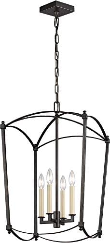 Feiss F3322/4SMS Thayer Lantern Candle Chandelier, 4-Light, 240 Watts, Smith Steel (26"H x 16"W)