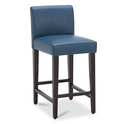 Chita Counter Height Bar Stools Set Of 2, 25" H Seat Height Upholstered Barstools, Pu Leather In Dark Blue #TOP3