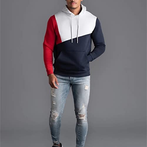 JEShifangjiusu Men' S Fashion Hoodie Long Sleeve Color Block Workout Pullover Loose Drawstring Hooded Sweatshirt Outwear2