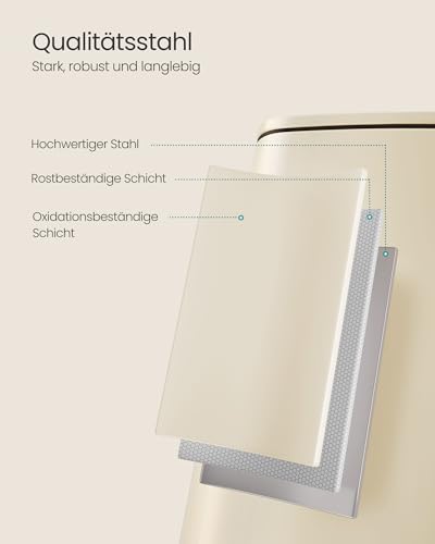 SONGMICS Mülleimer Küche, 20 Liter Abfalleimer, Tretmülleimer, Stahl, mit Inneneimer, Softclose, Offenhaltefunktion, sandbeige LTB592A02