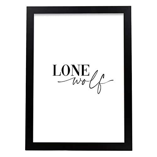 Nacnic Lamina artistica decorativa con ilustración de lone wolf tamaño A3 estilo Mensaje inspiracional para decorar el hogar, salón, habitaciones, estudios...