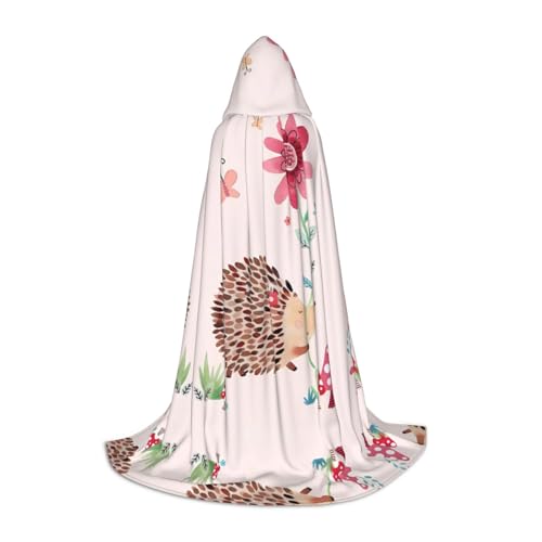 POEZJZW Bonito patrón de erizo para adolescentes, capa con capucha para mujeres y hombres, disfraz de Halloween, disfraz de cosplay, traje de fiesta de Navidad, talla L