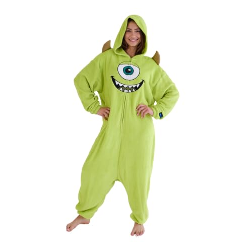 Bioworld Monsters Inc Mike Wazowski Adult Green Long Sleeve Hooded Kigurumi Onesie Costume Cosplay Suit-Medium