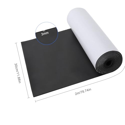 Schaumstoff Selbstklebend Moosgummi Rolle, 300mm x 2m x 3mm Schaumstoffplatte Schwarz Vielseitige Antirutschmatte für Isolierung & Dichtung EVA Gummimatte für DIY Türen Böden Wände Fahrzeugschutz