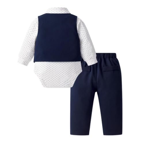 Image of Dressy Daisy Baby Boy 5 Piece Formal Suit Set for Wedding and Birthday | Vest, Shirt, Pants, Bow Tie, Boutonniere, Christening, Holiday Photoshoot Outfit