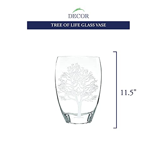 Badash Tree Of Life Glass Vase - 11.5" Tall Mouth-Blown European Etched Crystal Vase In Silver - Fine Lead-Free Crystal Floral Vase & Home Decor Accent #TOP2