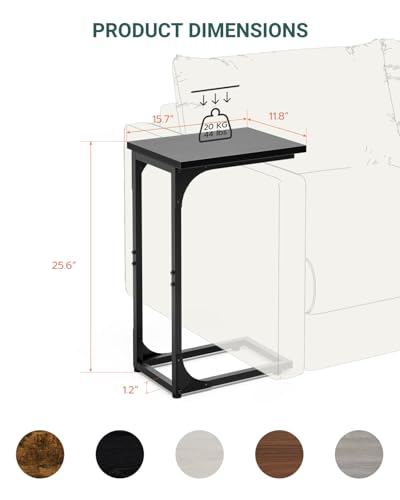 Image of C-Shaped Side Table for Couch - Small Coffee Stand Sofa Tray Desk with Metal Frame and Waterproof Scratch Resistant, Modern End Accent for Living Room, Bedroom, Small Spaces, Black