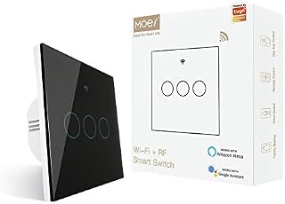 MOES WiFi RF433 Smart Touch Wall Switch, No Neutral Wire Needed, Single Live Wire Smart Switch, Work with Smart Life/Tuya App, Compatible with Alexa and Google Home, 1 Way, 3 Gang Black