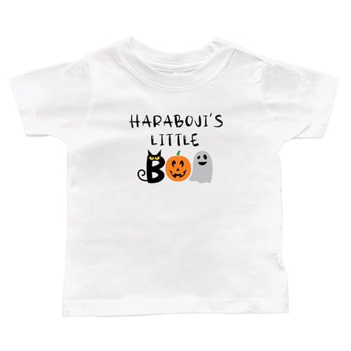 Haraboji's Little Boo White Infant or Toddler T-Shirt, Grandson or Granddaughter Present, Autumn Kid Shirt, Halloween Fall Gift (Haraboji Little Boo Shirt)