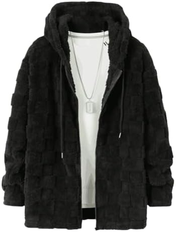 （15:30時点） [Inkpoo] メンズ バーカー 秋冬服 長袖 コート 分厚い フード付き 丸首 裏起毛 暖かい 防寒保温 厚手 肉厚生地 シンプル 無地 部屋着 カジュアル ハイクオリティー 大きいサイズ ファッション アウトドア オフィス デート 普段着 Black L