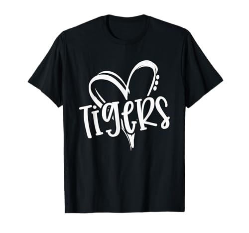Tigers School Sports Fan Team Spirit Heart T-Shirt