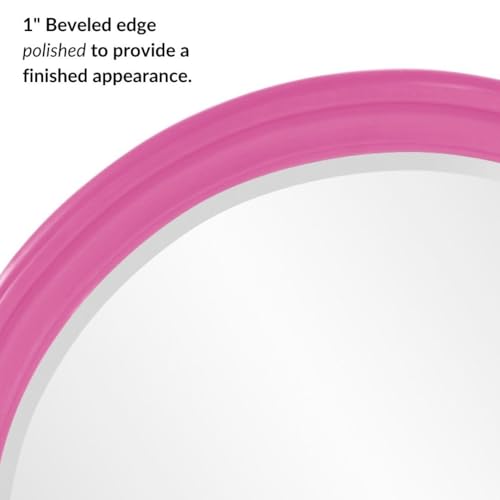 Image of Howard Elliott Collection George Round Glossy Hot Pink Wall Mirror, Bevelled Vintage Hanging Wood Framed Vanity Mirrors for Home Decor, Living Room, Bathroom, Bedroom, or Hallway, 36 Inch Round