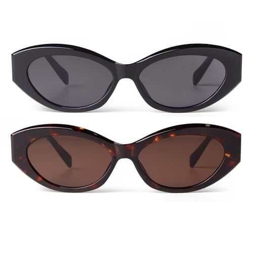 ADE WU Retro Oval Cat Eye Sunglasses for Women Vintage 90s Small Cute Oval Shape Sun Glasses
