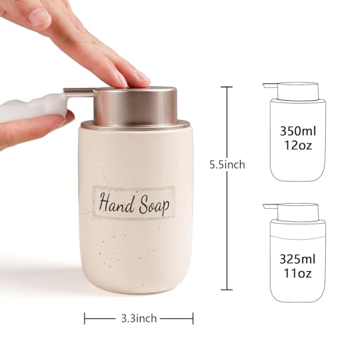 Image of BosilunLife Foaming Soap Dispenser Set - Apricot Ceramic Foam Hand Soap Dispenser 12oz with Rust Proof Pump, Easy Pressing & Refillable,4Pcs Clear Stickers for Kitchen, Bathroom - 2 Pack