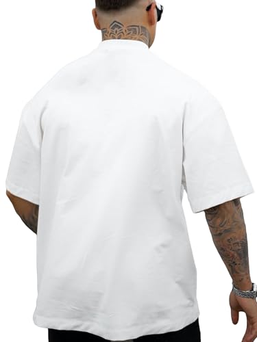 GORGLITTER Men's Letter Graphic Drop Shoulder T-Shirt Short Sleeve Mock Neck Tees2