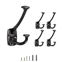 LONHECAN Oil Rubbed Bronze Hooks Large Wall Mounted Decorative Solid Heavy-Duty Double-Sided Coat Hooks for Hanging Towels Coats Robes Towels Bag Bathroom Wall Hooks (5 Pack)