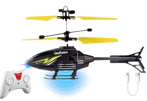 Image of RC Helicopter with Hand Gravity Sensor for Kids Flying Remote Control Toy, Chargeable LED Light & Smart Safety Sensor, Indoor Outdoor Play, for Boys & Girls - Pack of 1 ((blackyellow)
