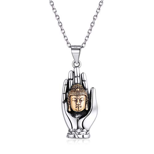 Nofade Silver 925 Silber Sterling Buddha Kette Palm Verknotet...