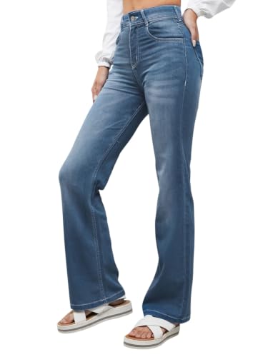 Image of Miss Chase Women's Wide-Leg High-Rise Regular-Length Stretchable Shaping Denim Jeans