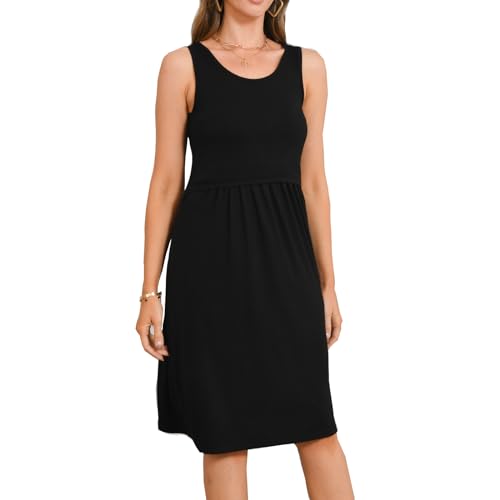 Bearsland Women's Sleeveless Maternity Dress Nursing Breastfeeding Knee-Length Dresses with Pockets,BlackBlue,L