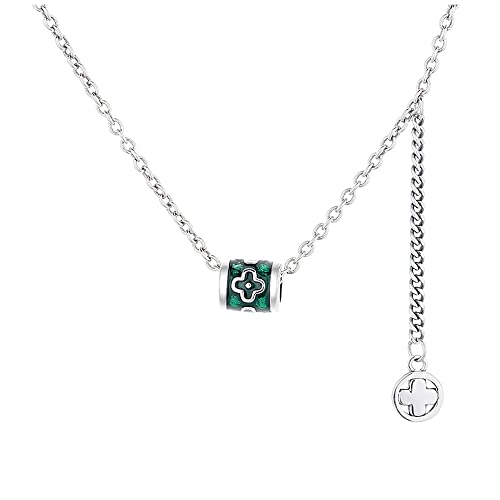 Collier porte-bonheur vert pendentif perle de baril simple à la mode en argent