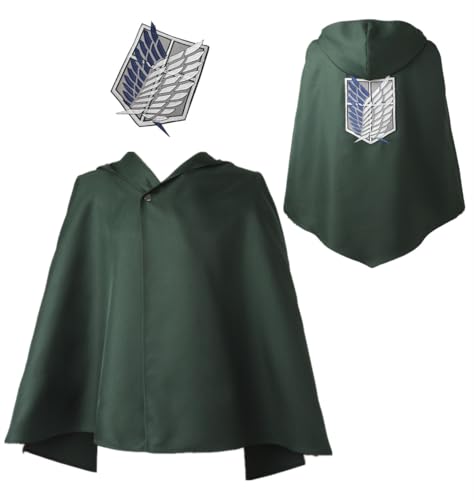 MANMICOS Costume de Comic Eren Yeager pour homme avec ceinture et cape de cosplay Taille US (cape verte, XL)