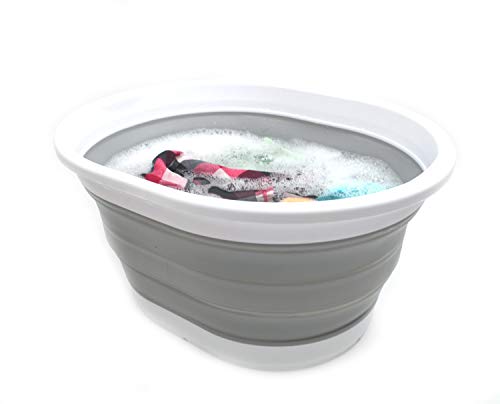 Image of SAMMART Collapsible Plastic Laundry Basket - Oval Tub / Basket - Foldable Storage Container / Organizer - Portable Washing Tub - Space Saving Laundry Hamper (1, Grey)